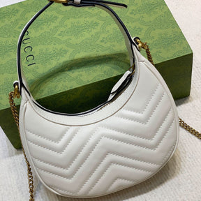 Bolsa GG Marmont Mini half-moon Branco 21cm